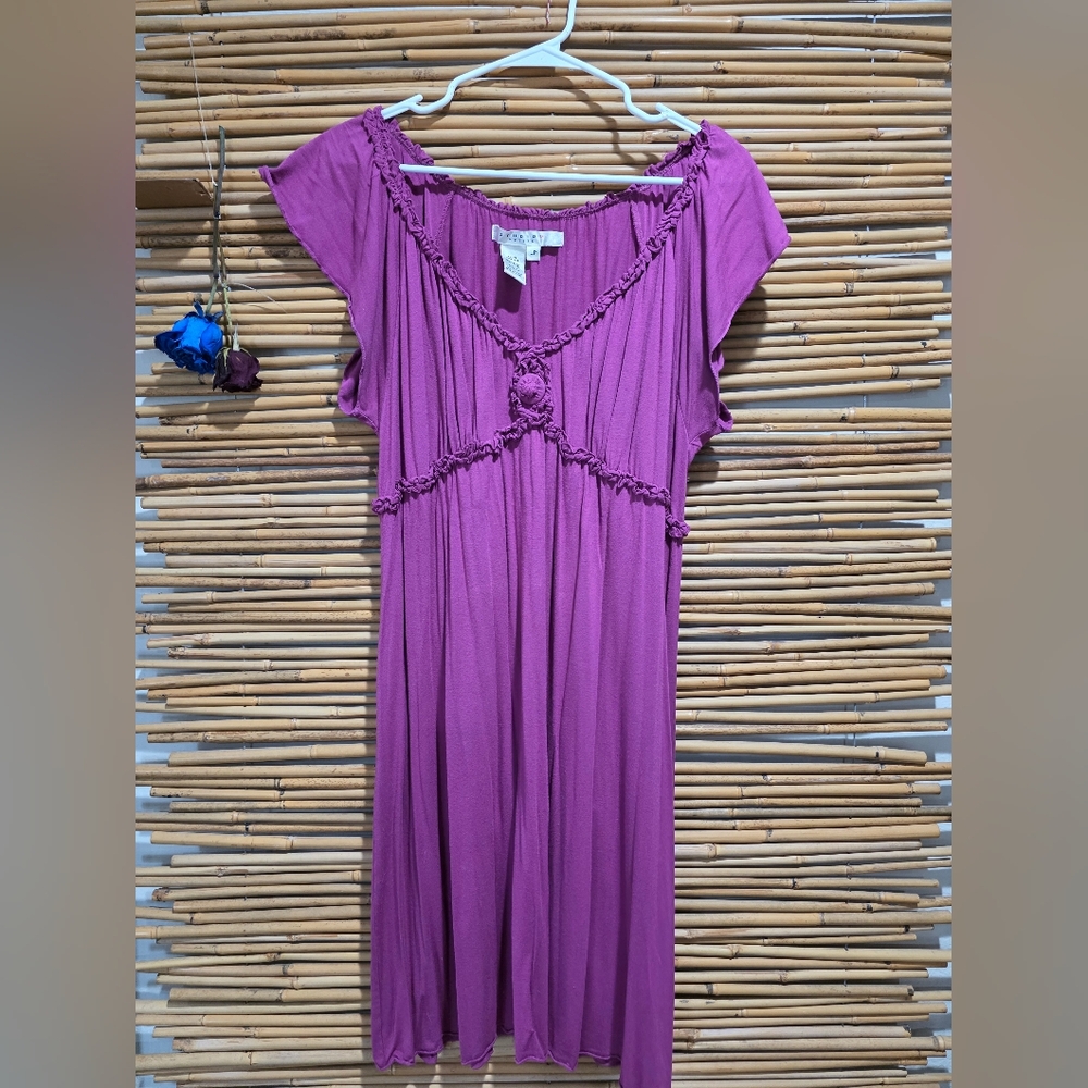Studio M PETITE LARGE Burgandy Purple Flutter Sleeve Mini Dress. V NECK